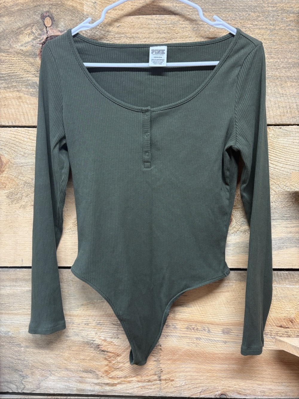 Victoria's Secret PINK Ribbed Long Sleeve Henley Bodysuit